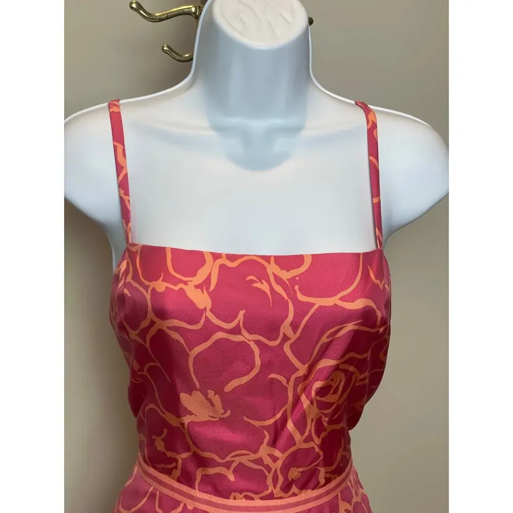 Ann Taylor Dress Silk Pink Coral Floral Size 8
